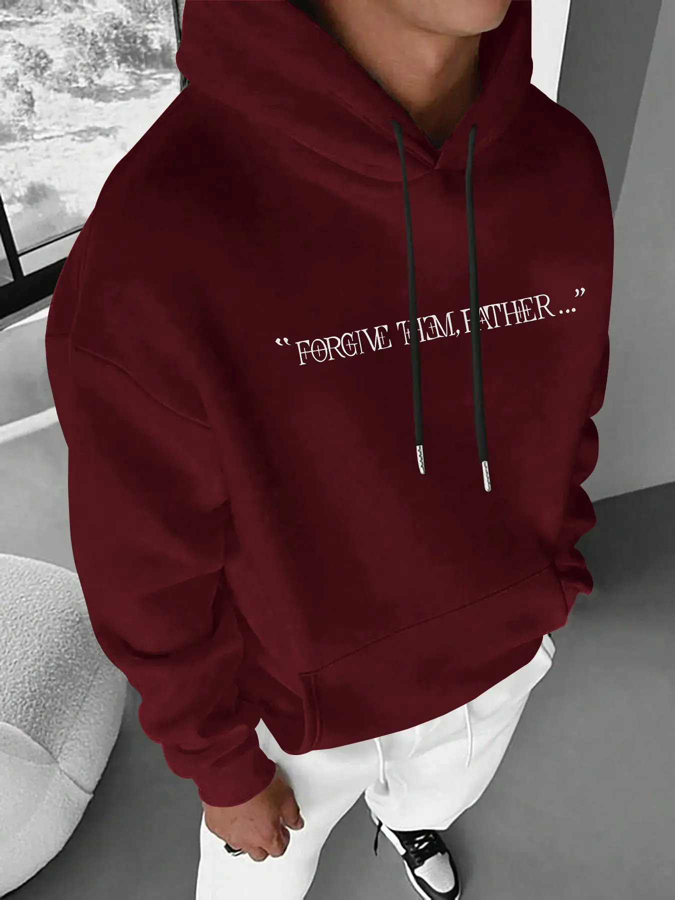New Men's Jesus Graphic Print Hoodie Sweatshirt, Loose-Fit Casual