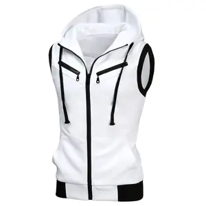 INSPIRE CHIC Men’s Sleeveless Slim Fit Zip-Up Hoodie Vest with Drawstring and Pockets