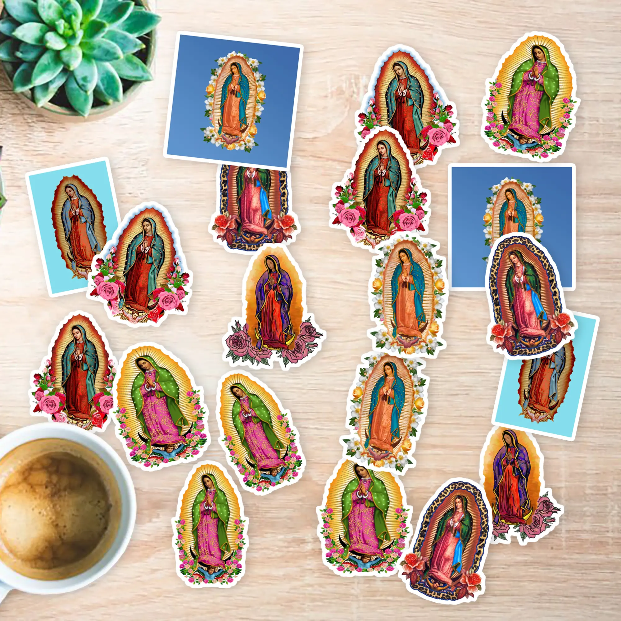 Stickers Pack 20 Pcs Virgen Bottle De Water Colorful Car Guadalupe Bumper Luggage Laptop Waterproof Skateboard Vinyl Aesthetic Guitar Bike
