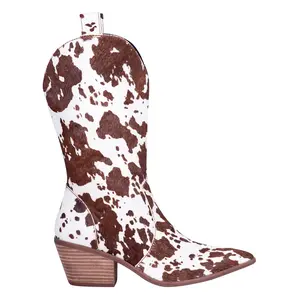 Dingo Womens Live A Cow Pointed Toe Pull On Casual Boots Mid Calf Mid Heel 2-3" - Brown, White Dingo Womens Live A Cow Pointed Toe Pull On Casual Boots Mid Calf Mid Heel 2-3" - Brown, White