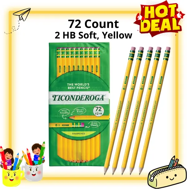72 Count #2 HB Wood-Cased Pencils, Pre-Sharpened Yellow Writing Pencils with Soft Lead, Back to School Supplies for Students, Teachers & Classroom