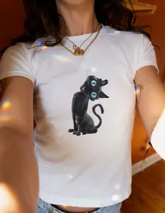 Black Cat Baby Tee, Y2K Womens Fitted Tshirts, Coraline Tshirt, Retro Shirt, Vintage Movie Tops, Cute Film Tshirt, Gift for Cat Lovers, Cute GEP