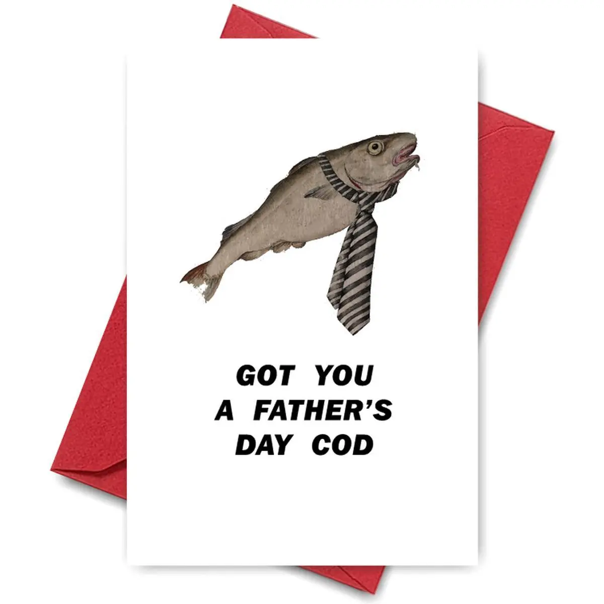 Humorous Fish Design Happy Father's Day Card, Funny Dad Card, 1 Count Got You a Father's Day Cod Card with Envelope, Gift for Dad, Party Supplies