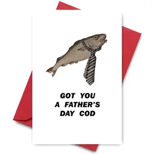 Humorous Fish Design Happy Father's Day Card, Funny Dad Card, 1 Count Got You a Father's Day Cod Card with Envelope, Gift for Dad, Party Supplies