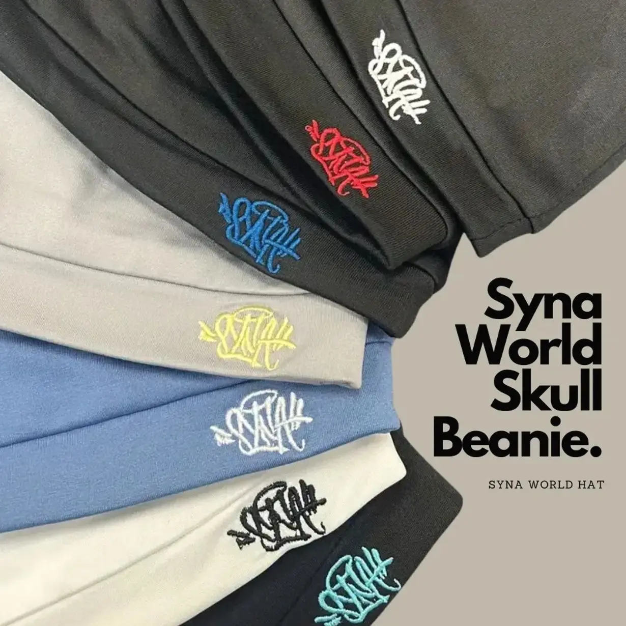 SynaWorld Knitted Skull Hat Men's Casual Beanie Hat with Embroidery Print, Syna Beanie Hat Men Women Paragraph Quality hat Y2k Warm Beanies Syna Running Cap, Available in Multiple Colors
