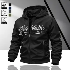 Men's "Chicago" Hooded Zip Jacket - Light Thin Windproof Casual Street Baseball Style Top for Daily Commuting Sports Leisure Outdoor Wear Spring Summer Versatile Jacket