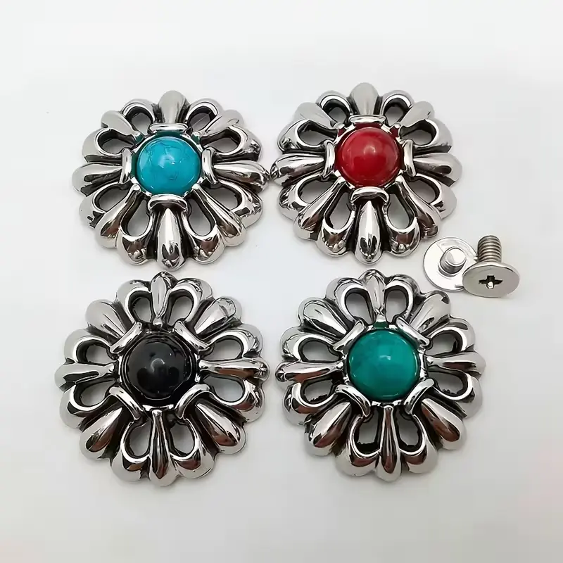 5-piece set of leather handicrafts, leather crafts, rivets, retro metal inlay, imitation turquoise, hollowed out flower shaped luggage, hats, shoes, decorative rivets, screws, collision nails
