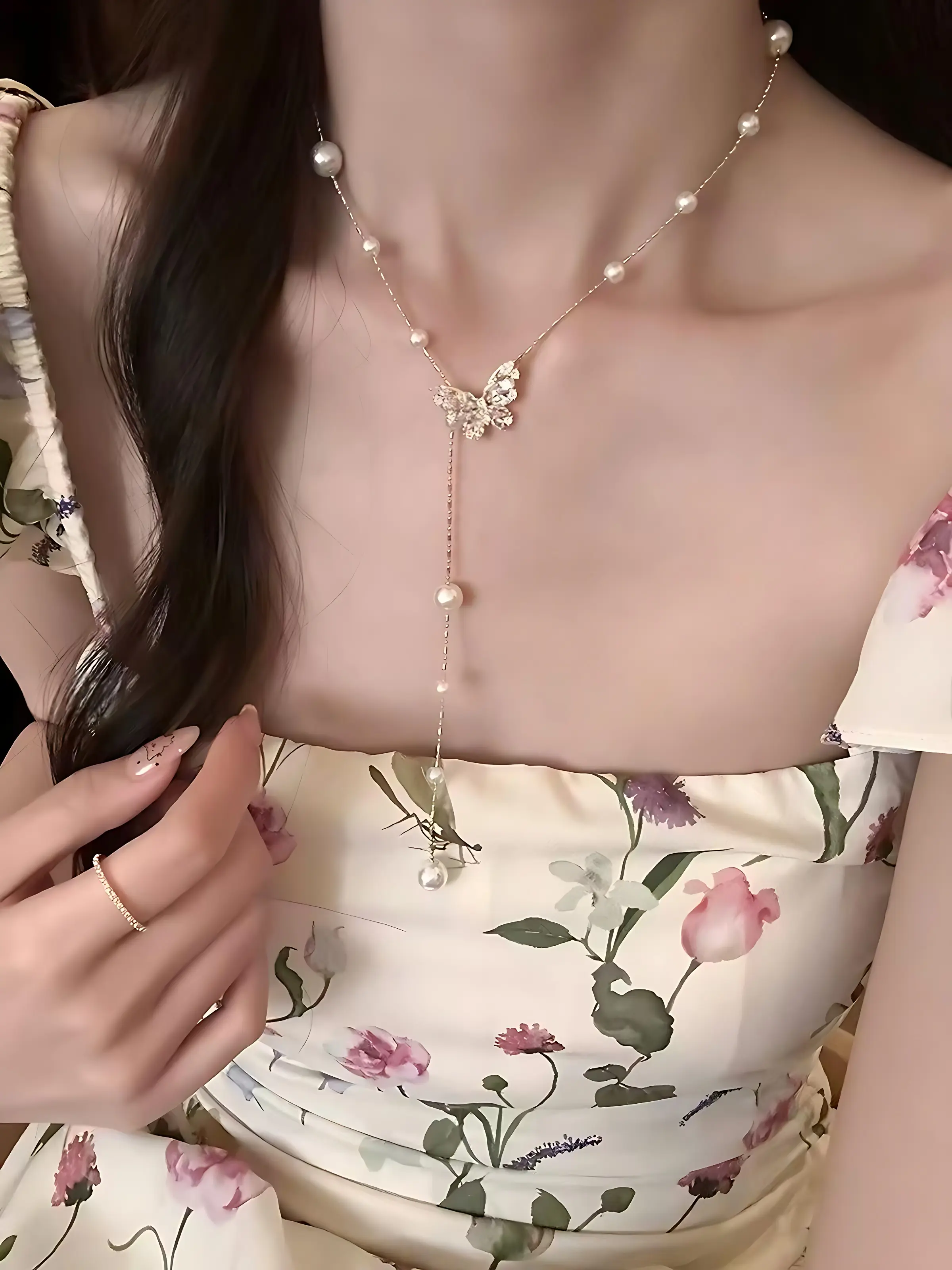 No.01-Freshwater pearls stary night butterfly necklace in gold color4-5mm 6-7mm (three styles to ware)