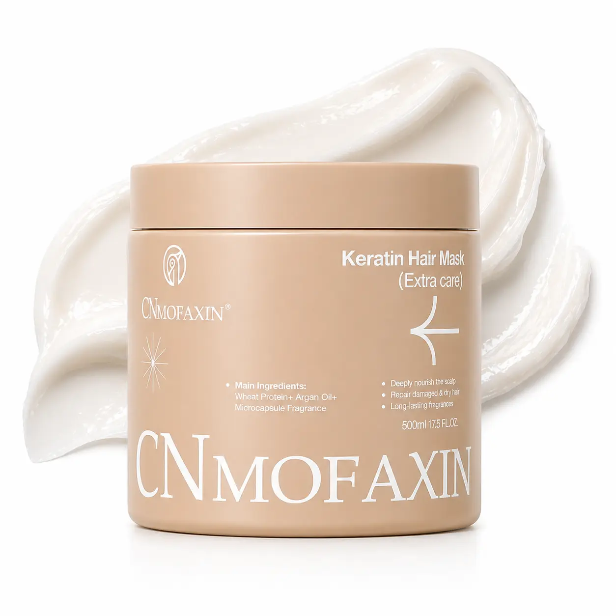 Cnmofaxin Keratin & Argan Oil Protein-Rich Revive Alcohol-Free Multi-Effect Nourishing Hair Mask - 17.5 oz (500 ml) Non-Greasy Deep Repair Conditioner, Haircare Treatment for Dry Damaged Locks Adults, Protein-Rich Hair Masks, Revive Hair Masks