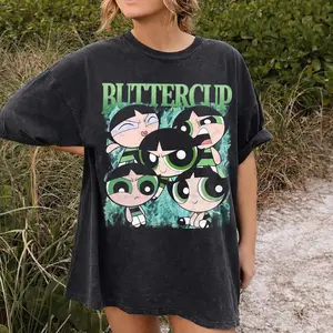 Powerpufff Girls Buttercup Shirt, Retro Cartoon Anime Graphic Oversized Tee, Gift For Women, Trendy Vintage Y2K Shirt