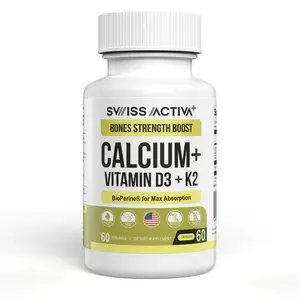 Swiss Activa+ Calcium with Vitamin D3 & K2 – Vegan, Non-GMO Bone & Teeth Support Supplement – Immune & Muscle Function – Heart Health D3 K2 Vitamins for Men & Women, Gluten & Sugar Free–60 Days Supply