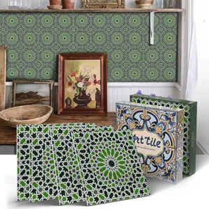 12/24 Pieces Of Green Mandala Tile Wallpaper, Self-Adhesive Detachable Waterproof Vinyl Wall Sticker, Can Be Installed On Multiple Surfaces, Suitable For Home Wall Decoration In Living Rooms, Kitchens, Bedrooms, And Bathrooms, 5.91 * 5.91 Inches