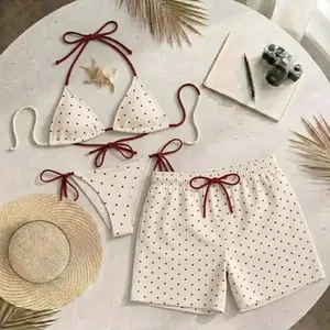 Matching Couple Swimwear Set Polka Dot Bikini and Hawaiian Shorts Beach Fit Hot