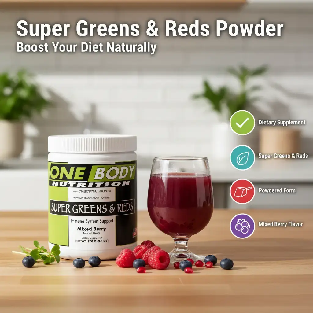 Super Greens and Reds Dietary Powdered Supplement Drink Mix - Mixed Berry Flavor