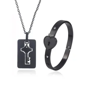 Lock & Key Design Bracelet & Pendant Necklace Stainless Steel Jewelry for Party Daily Clothing Decor Trendy All-match Exquisite Jewelry for Gift