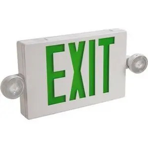 Cooper Lighting 2-Head LED Combination Exit Sign, 1 & 2 Face, Ceiling End & Wall Mount, 59mm Wide x 8.25in High x 16.5625in Long, Sealed Nickel Cadmium Battery, Thermoplastic Housing, Home Decor Sign APC7G
