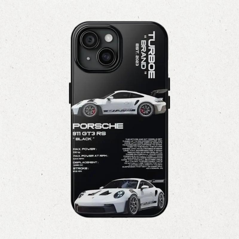 Porsche 911 GT3 RS Phone Case, McQueen 95 Black Tough Cover, iPhone 16 15 14 13 12 11 Pro Max Plus Mini, Sport Car Design, Durable Gift for Car Lover