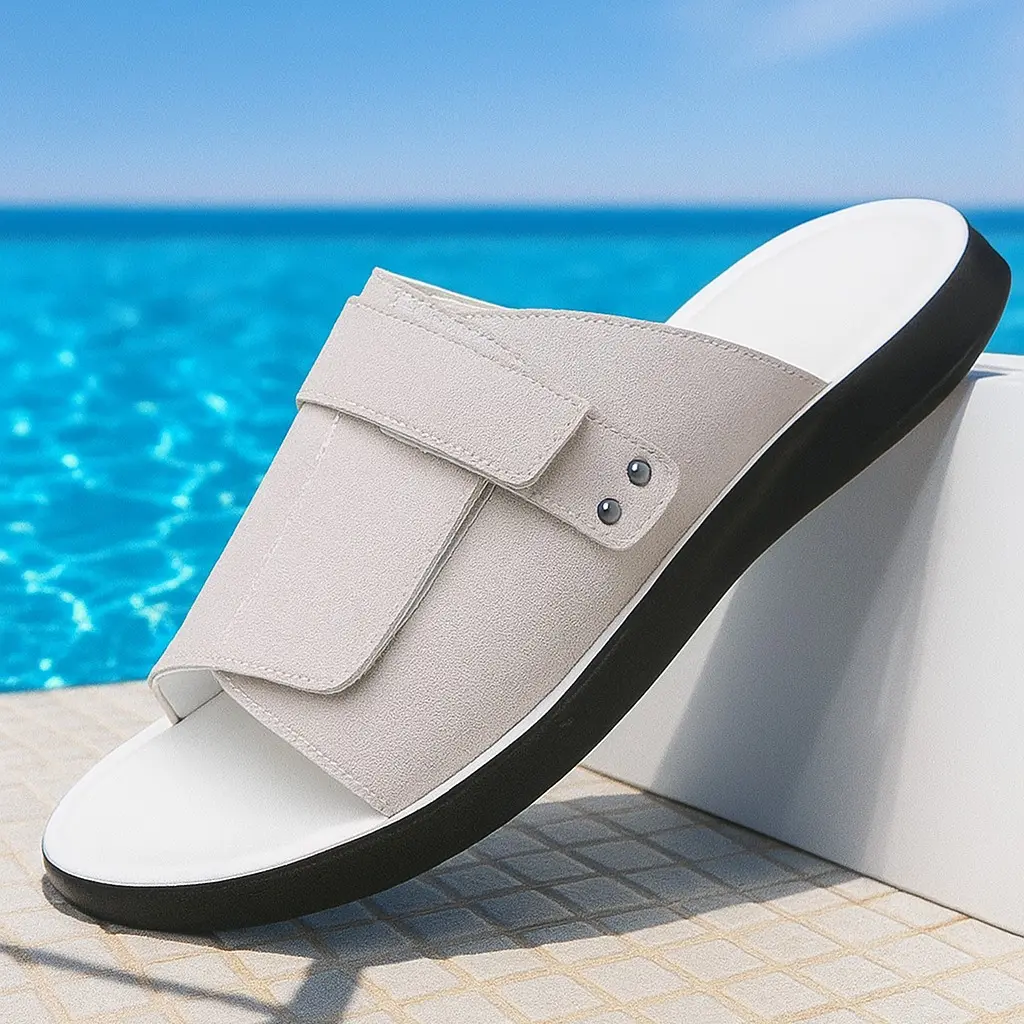 Men's Lightweight Velcro Slide Sandals - Footwear with Adjustable Velcro Strap That Adjusts in Seconds, Breathable Design Built for Beach Walks and Casual Days, Black Walking Shoes