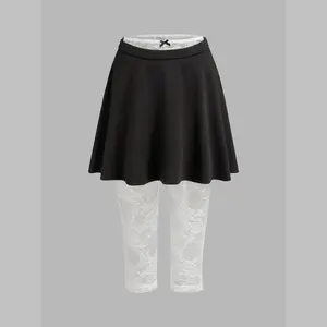 Cider [size 2-10] Mid Rise Bowknot Lace Trousers & Ruffle Hem Mini Skirt