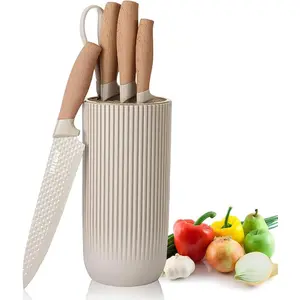 6-Piece Khaki Sharp Kitchen Knife Block Set, non-stick, non-slip stainless steel chef knives with universal block suitable for home and restaurant (Khaki)