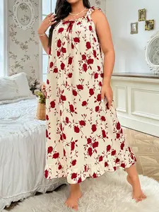 Women's plus size nightgown dress pajama set plus size elegant, sexy, comfortable bow tie thin shoulder strap nightgown+wide sleeve nightgown home suit set