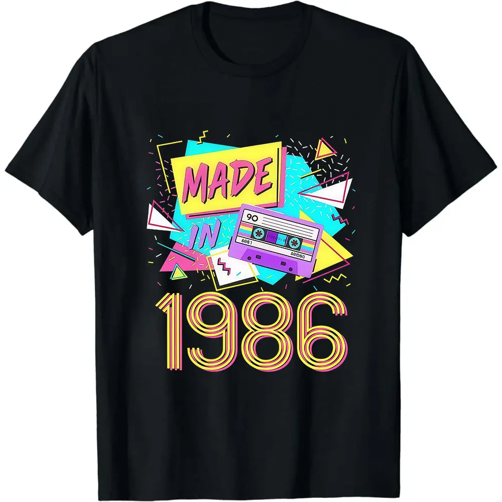 Vintage 80s 40th Birthday Print T-Shirt, Short Sleeve Crew Neck Casual Top for Summer & Spring, Women's Clothing
