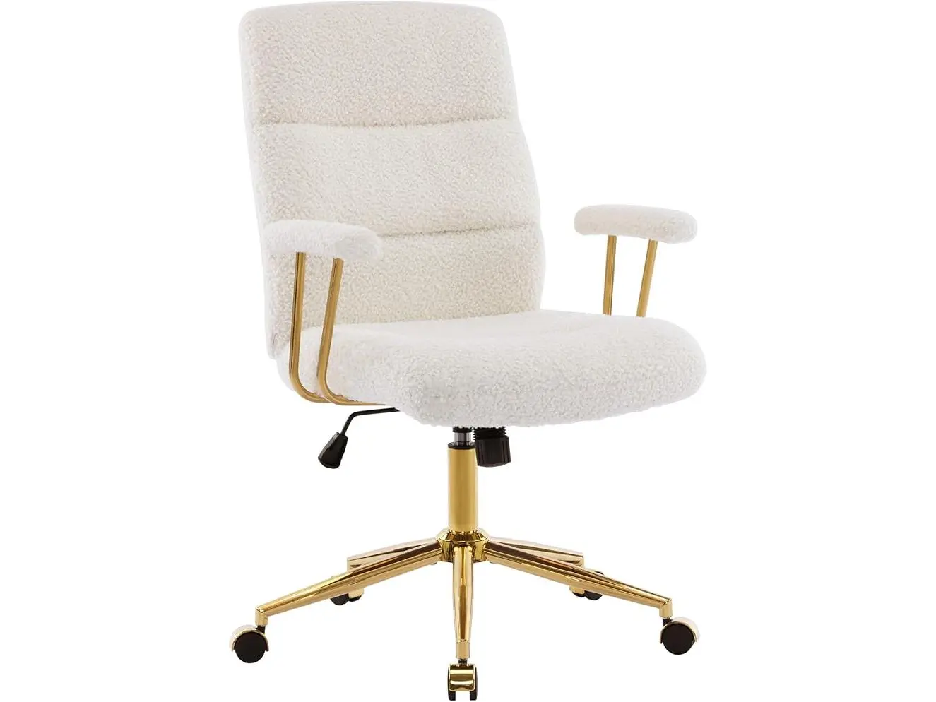 Techni Mobili RTA-3270C-WHT Elegant Textured Boucle Office Chair - White & Gold, Ideal for Workspace Upgrade