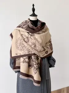 Floral Print Double Sided Thick Shawl, Floral Pattern Shawl, Boho Style Warm Scarf for Women & Men, Fashion Accessories for Daily Wear