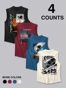 Men's Summer Casual Geometric Printed Vest, Trendy Lightweight Sleeveless Shirt for Hot Weather, Perfect for Outdoor Activities Menswear