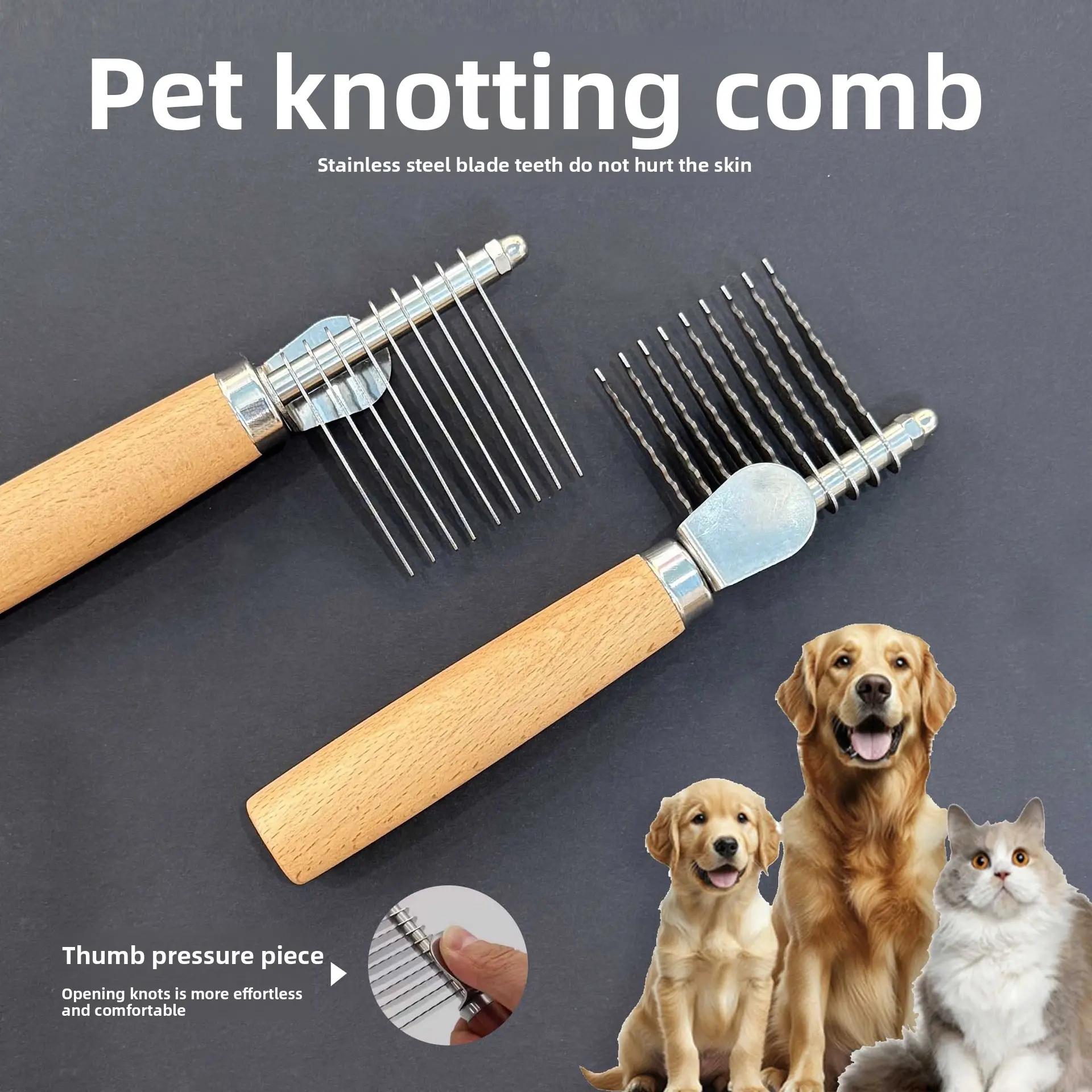 Dog Dematting Brush & Rake - Detangler Grooming Comb Tool, Pet Grooming Accessories, Ideal for Doodles