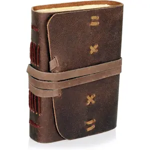 cuero Rustic Leather Journal Notebook – Handmade Vintage Leather Bound Diary – Pocket-Sized Sketchbook – Travel Journal with Wrap Tie – Ideal for Writing, Drawing & Gift Giving