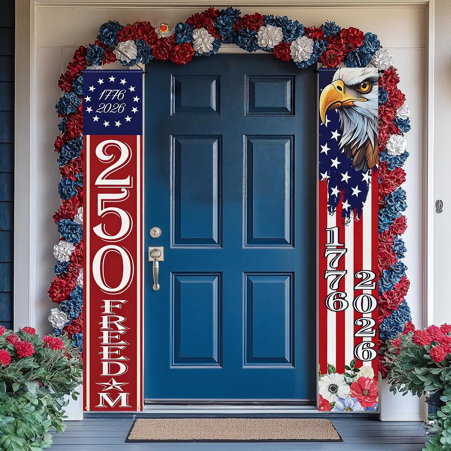 Door Banner Set of 2 Polyester Banners Celebrating The 250Th Anniversary of America from 1776 to 2026, Perfect for Patriotic Parties And Home Decoration, Suitable for Both Indoor And Outdoor Use, Measuring 12X70.8 Inches