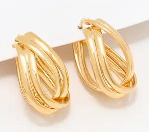 UltraFine 950 Silver Double Wrapped 1-1/8" Curved Hoop Earrings