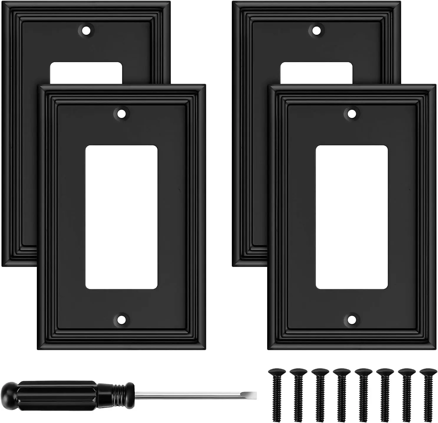 Black Modern Decorative Wall Plate Light  Cover Decorator Outlet Covers Rocker  Plates  Fiber Material Wall Plates for Kitchen Bathroom (1 Gang Single Decorator-4 Pack)