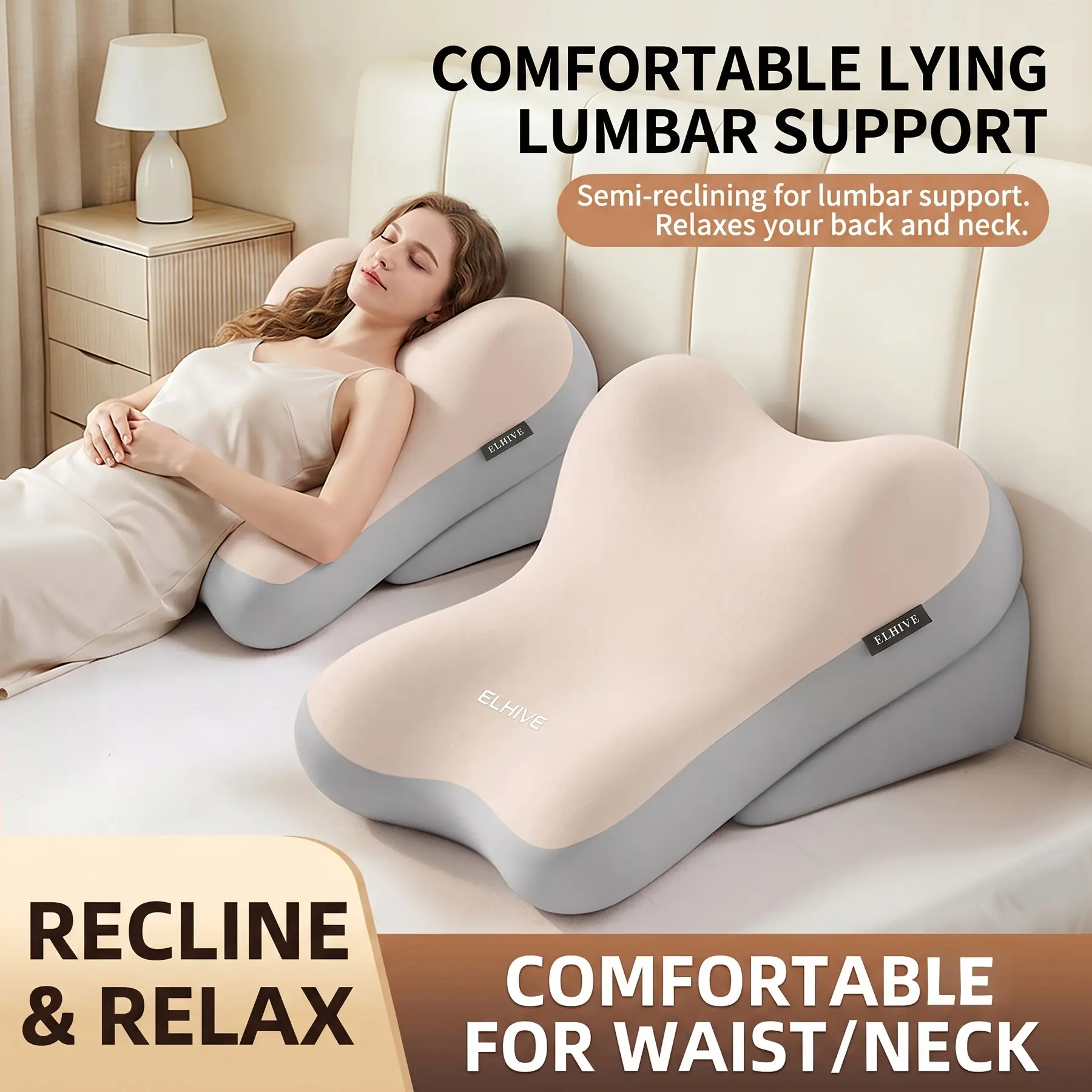 Adjustable Memory Foam Bed Wedge Pillows - 2pcs Set for Back, Neck & Lumbar Support - Ideal for Reading, Gaming, Bedside Sitting & Patient Turning - Non-Slip, High-Density Nursing Cushion