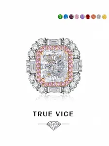 "Radiant Cut White Crystal • Dazzling Ring" Square ice-cut high-carbon diamond two-tone plated ring, luxury premium and glamorous band. Ideal gift for dates, perfect for daily wear, vacations & banquets.
