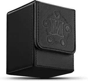 Card Deck Box for MTG, Holds 100+ Single Sleeved Cards, Microfiber-Lined PU Leather Storage Box Compatible with TCG, Yu-Gi-Oh!, and Other Trading Card Games (Vertical, Black)