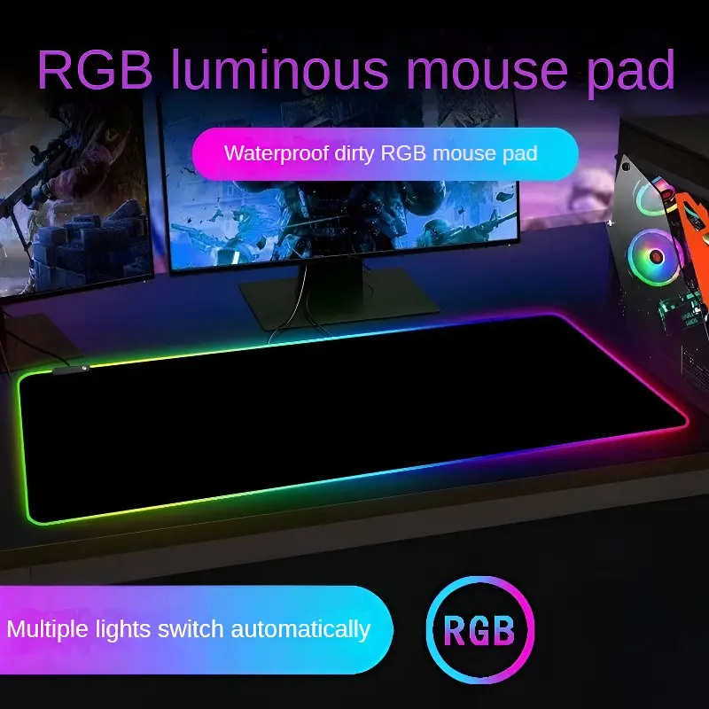 Waterproof XXL RGB Mouse Pad with Colorful LED Lights - Extended Non-Slip Gaming Desk Mat for Computers, Office Use
