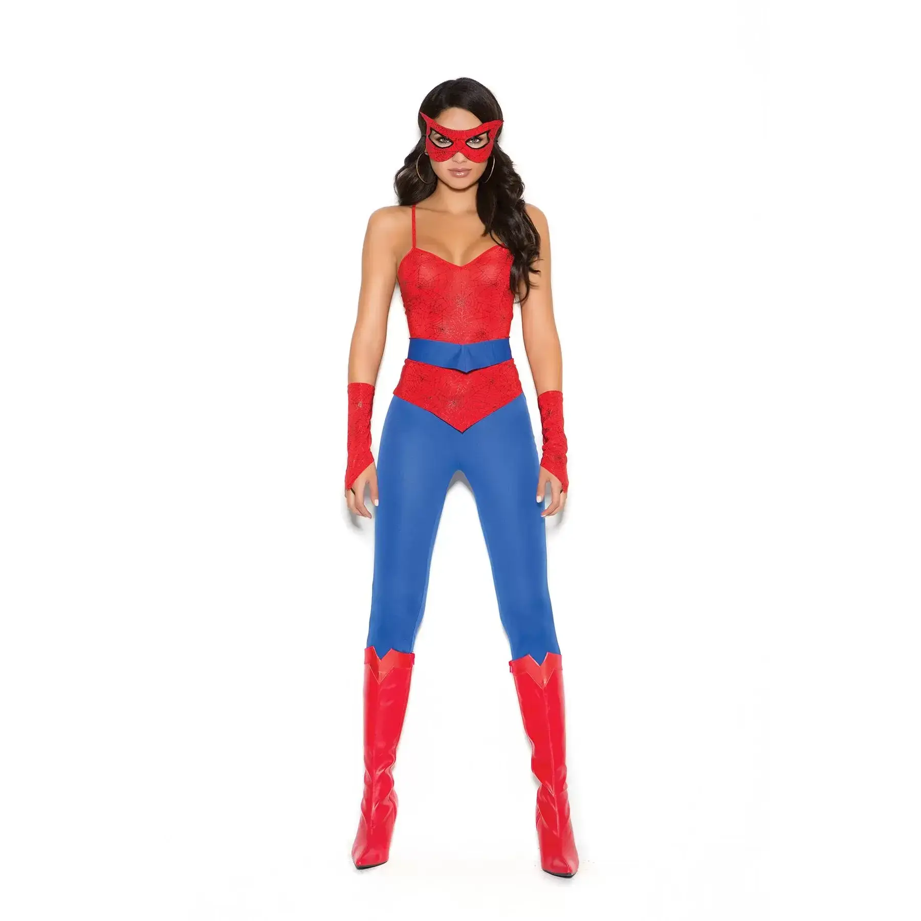 Elegant Moments 9140 Women's Sexy Spider Super Hero Clothes - 5-Pc Set with Mask, Accessories, Leggings, Women's Bottoms Included, Women's Clothes