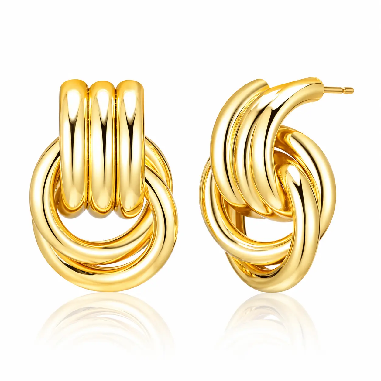 Women's Chunky Interlocking Hoop Earrings - 2-Tone Gold Geometric 3-Ring Drop Earrings, Trendy  Fashion Jewelry Gift