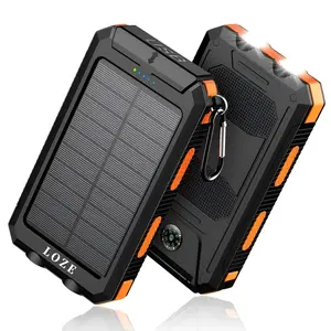 LOZE10000mAh Solar Portable Charger Power Bank, Dual USB Output Ports Mobile Phone Charger for iPhone Android Devices, Waterproof External Battery Pack with Flashlight, Compass and Carabiner, Smartphone Charging Accessories, Camping Gadgets 2025