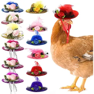 12 Pcs Chicken Hats for Hens, Mini Feather Top Chicken Helmet Halloween Accessories, Funny Small Hat Tiny Pet Hat, Chicken Show Costume for Rooster Duck Hamster Parrot Bird Poultry Snake