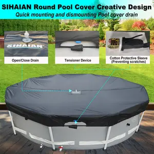 SIHAIAN Round Pool Cover, Quick Installation and Removal Above Ground Pool Cover, One-Piece Round Pool Cover, Waterproof, Preventing Waterlogging, UV and Weather Resistant Solar Swimming Pool Cover