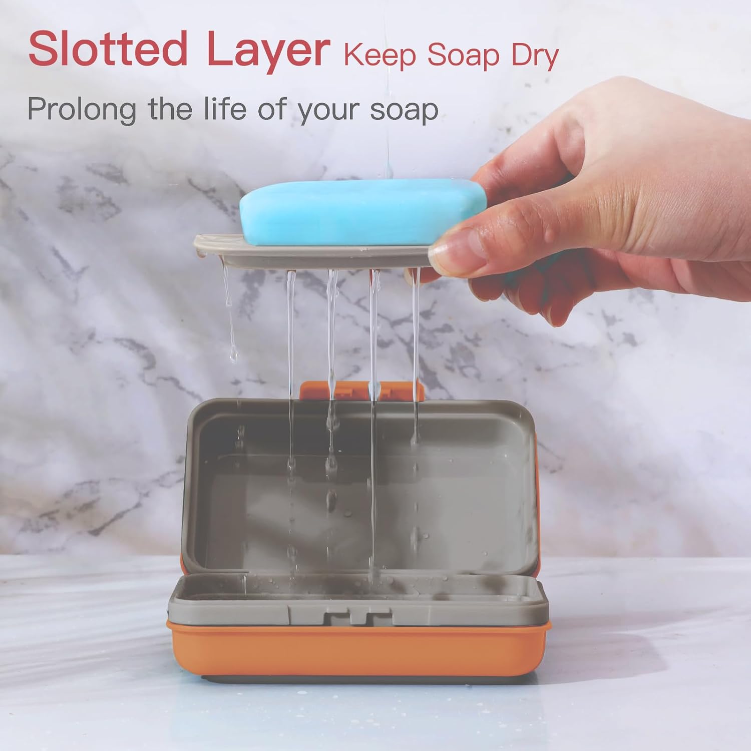 Bar Soap Holder Dish 1 Pack for Shower, Travel Soap Case with Lid for Gym, Camping Essentials, Hiking, Travel Size Toiletries, Portable, Leakproof, Orange