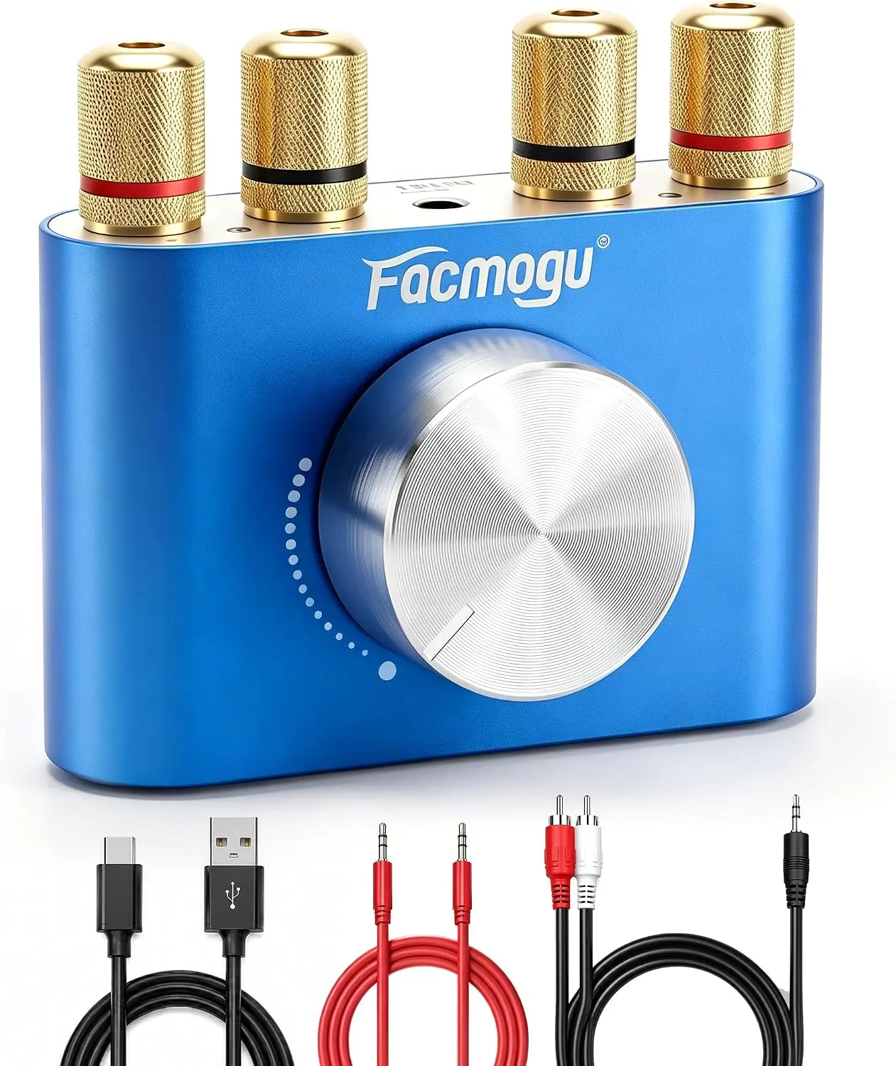 Facmogu F900S Wireless Aluminium Bluetooth 5.0 Mini Audio Amplifier - 80W×2 Stereo Amp for Bookshelf Speakers, AUX, USB, BT Inputs, 12V Plug Adapter, Included Cable