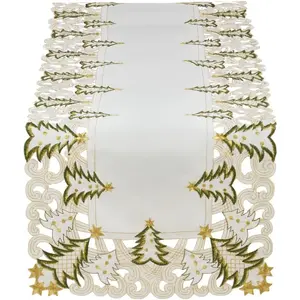 White Christmas Table Runner 72 Inch Long - Embroidered Xmas Runners with  Christmas Tree & - Elegant Holiday Table Decoration for Dining Table, Coffee Table Decor