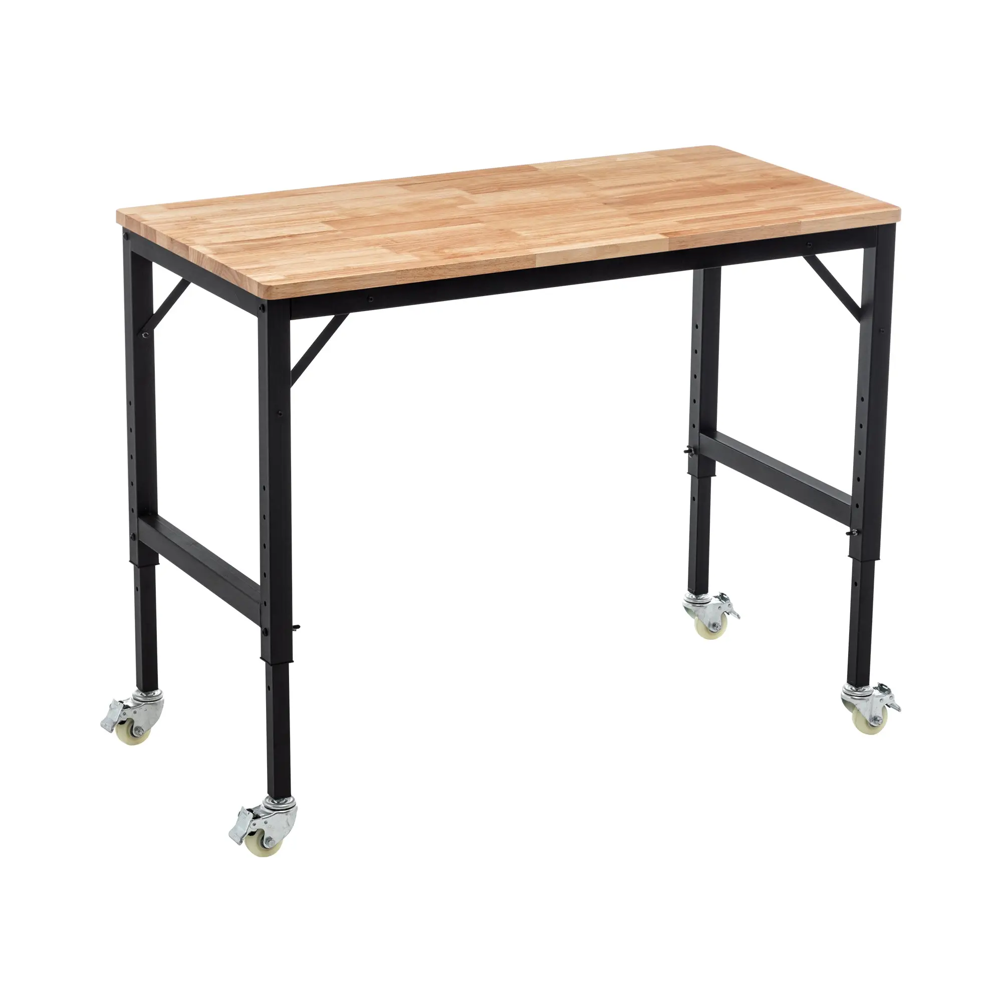 48' Heavy-Duty Adjustable Workbench Rubber Wood W/Metal Wheels 2000 Lbs Capacity