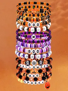Beaded Bracelet Set, Cute Pumpkin Letter Design Bracelets for Women & Men, Fashion Punk Jewelry for Party, Daily Decor, Trendy All-match & Exquisite Jewelry for Birthday Gift, Halloween