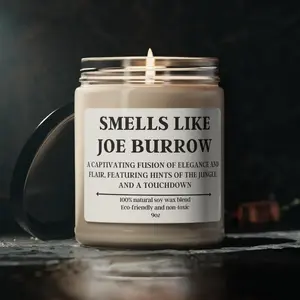 Smells Like Joe Burrow Candle, Football NFL, Bengals Soy Candle 9oz Bedroom Gift, Cincinnati