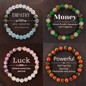 4pc Bohemian Natural Crystal Bracelet Set - Empathy, Money, Luck & Powerful Gemstone Jewelry Gift